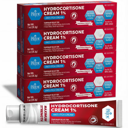 MED Pride Hydro Cortisone (Hydrocortisone) Cream 1% OTC Bulk Pack of 4 X 1 Oz Anti-Itch Ointment for Rash, Eczema, Bug Bites - dailyvitalstore