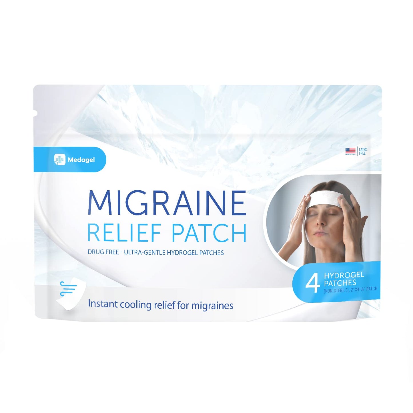 Medagel Migraine Relief Patch, Cooling Patches for Migraine, Fever, Hormone, & Headaches, Mess & Odor-Free Hydrogel Cooling, Made in The USA, 1 Pack (4 x Patches) White - dailyvitalstore