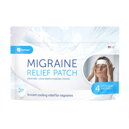 Medagel Migraine Relief Patch, Cooling Patches for Migraine, Fever, Hormone, & Headaches, Mess & Odor-Free Hydrogel Cooling, Made in The USA, 1 Pack (4 x Patches) White - dailyvitalstore
