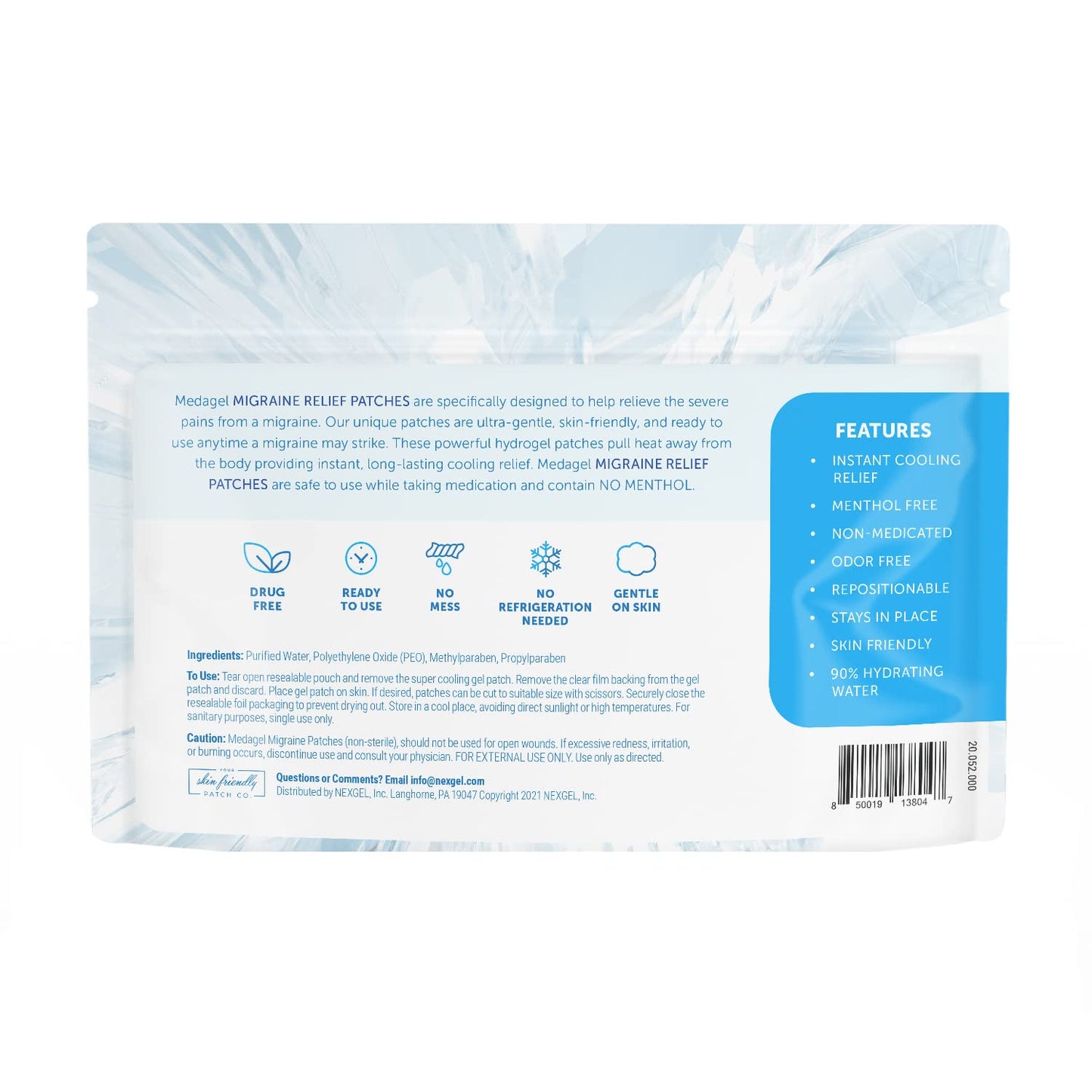 Medagel Migraine Relief Patch, Cooling Patches for Migraine, Fever, Hormone, & Headaches, Mess & Odor-Free Hydrogel Cooling, Made in The USA, 1 Pack (4 x Patches) White - dailyvitalstore