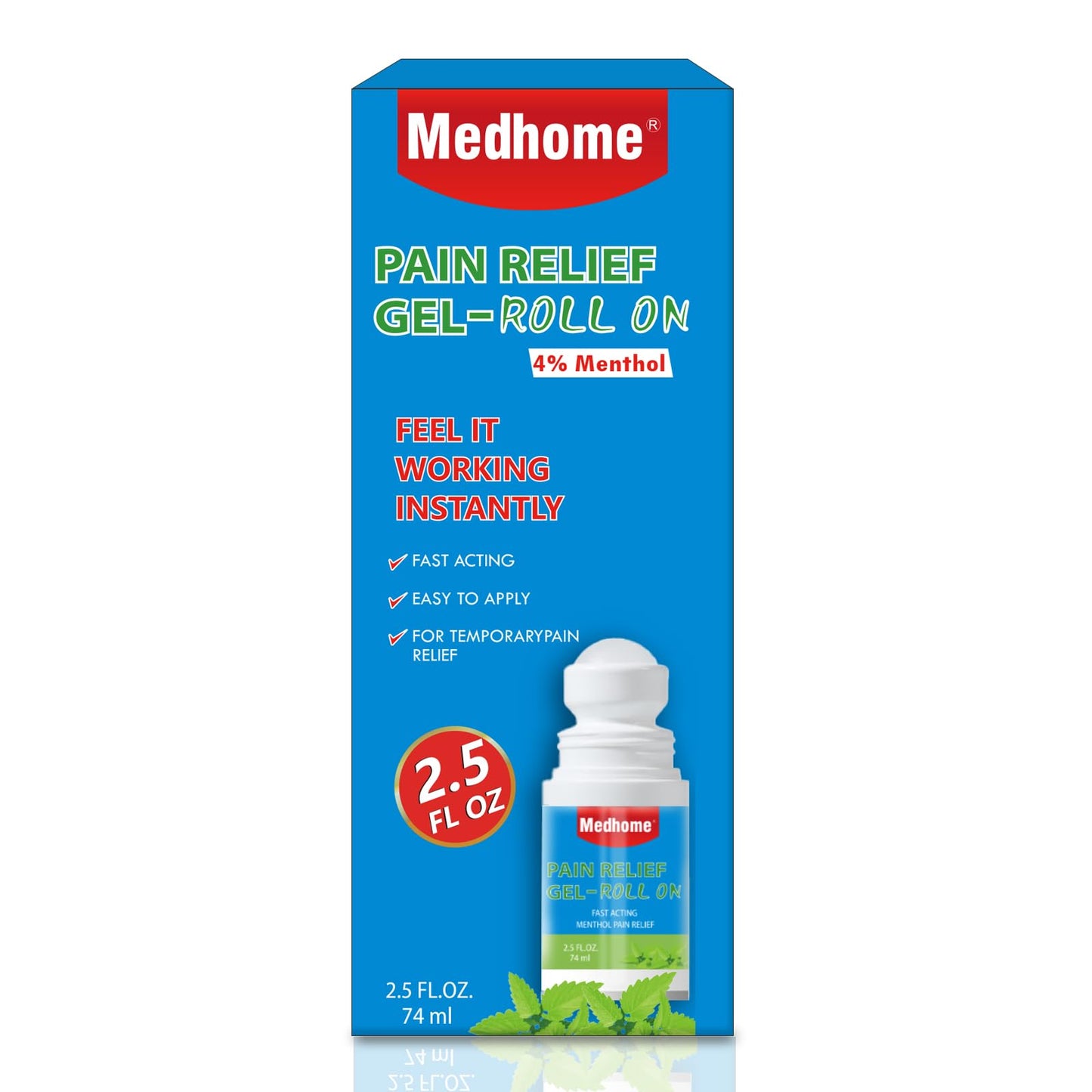 Medhome Pain Relief Roll On, Travel Size Pain Reliever, for Knee, Neck, Hip, Joint, Shoulder, Arthritis Pain Reliever, Fast Acting & Long Lasting Formula, Roll On Menthol Gel 2.5 oz (Pack of 1) - dailyvitalstore