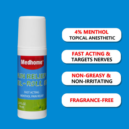 Medhome Pain Relief Roll On, Travel Size Pain Reliever, for Knee, Neck, Hip, Joint, Shoulder, Arthritis Pain Reliever, Fast Acting & Long Lasting Formula, Roll On Menthol Gel 2.5 oz (Pack of 1) - dailyvitalstore