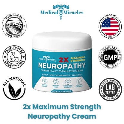 Medical Miracles Neuropathy Cream 2X Strength | Nerve Therapy Max Potency Relief for Feet, Hands, Legs, Toes - Arnica, Vitamin B6, Aloe Vera, MSM - Crafted for Exceptional Relief 4oz - dailyvitalstore