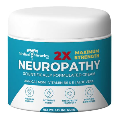 Medical Miracles Neuropathy Cream 2X Strength | Nerve Therapy Max Potency Relief for Feet, Hands, Legs, Toes - Arnica, Vitamin B6, Aloe Vera, MSM - Crafted for Exceptional Relief 4oz - dailyvitalstore