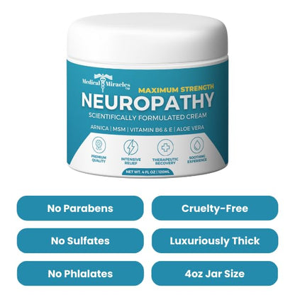 Medical Miracles Neuropathy Cream | Nerve Therapy Max-Potency Relief Cream for Feet, Hands, Legs, and Toes - Enriched with Arnica, Vitamin B6, Aloe Vera, MSM - Crafted for Exceptional Relief 4oz - dailyvitalstore
