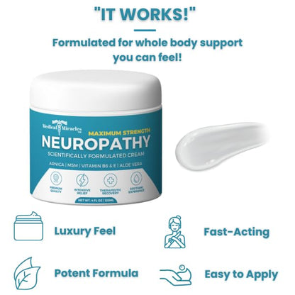 Medical Miracles Neuropathy Cream | Nerve Therapy Max-Potency Relief Cream for Feet, Hands, Legs, and Toes - Enriched with Arnica, Vitamin B6, Aloe Vera, MSM - Crafted for Exceptional Relief 4oz - dailyvitalstore
