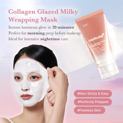 medicube Milky Collagen Double Glow Lock Duo: Collagen Glazed Milky Wrapping Mask and Booster Serum | 130DaCollagen, Niacinamide, Glutathione for Plumped, Radiant Glass Skin - dailyvitalstore