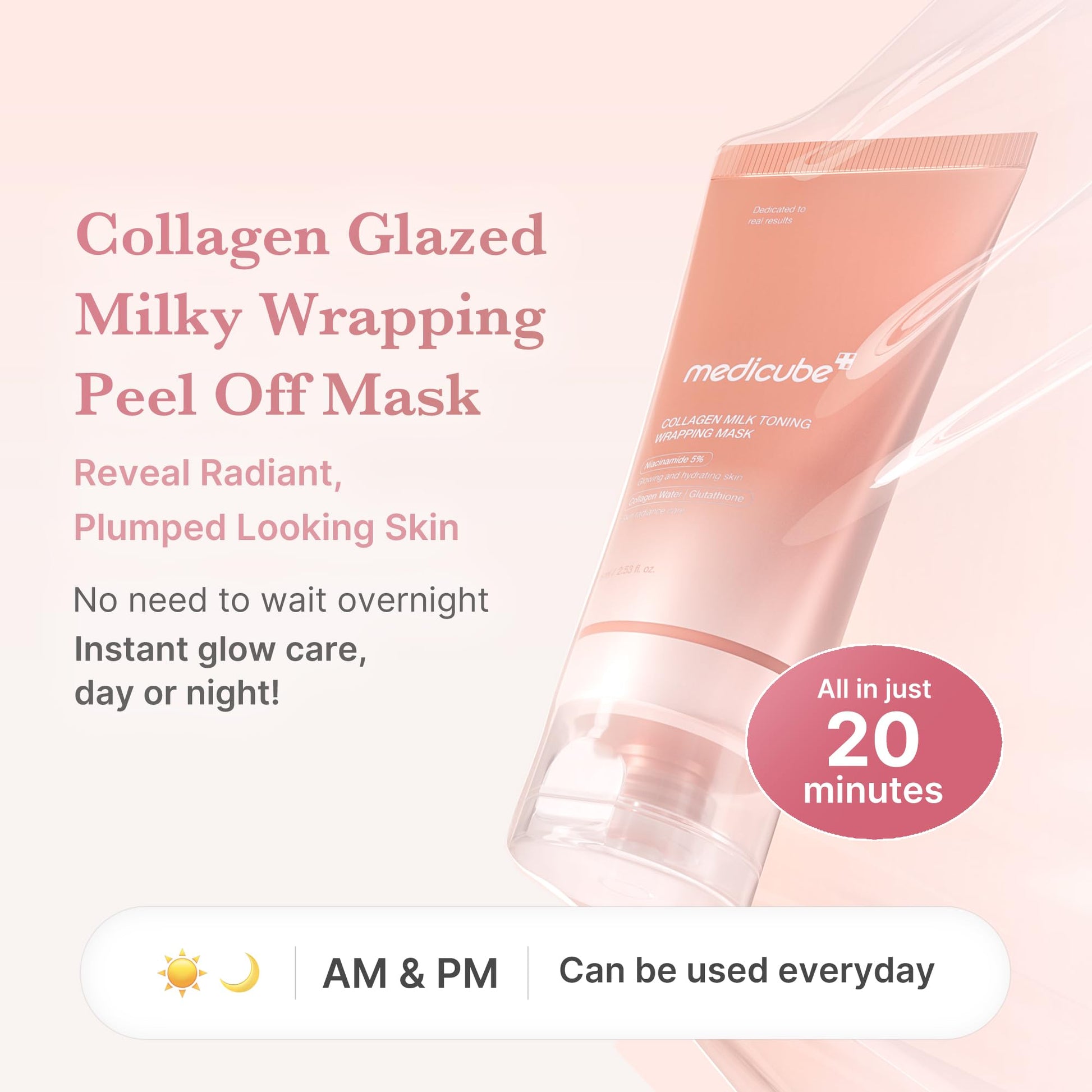 medicube Milky Collagen Double Glow Lock Duo: Collagen Glazed Milky Wrapping Mask and Booster Serum | 130DaCollagen, Niacinamide, Glutathione for Plumped, Radiant Glass Skin - dailyvitalstore