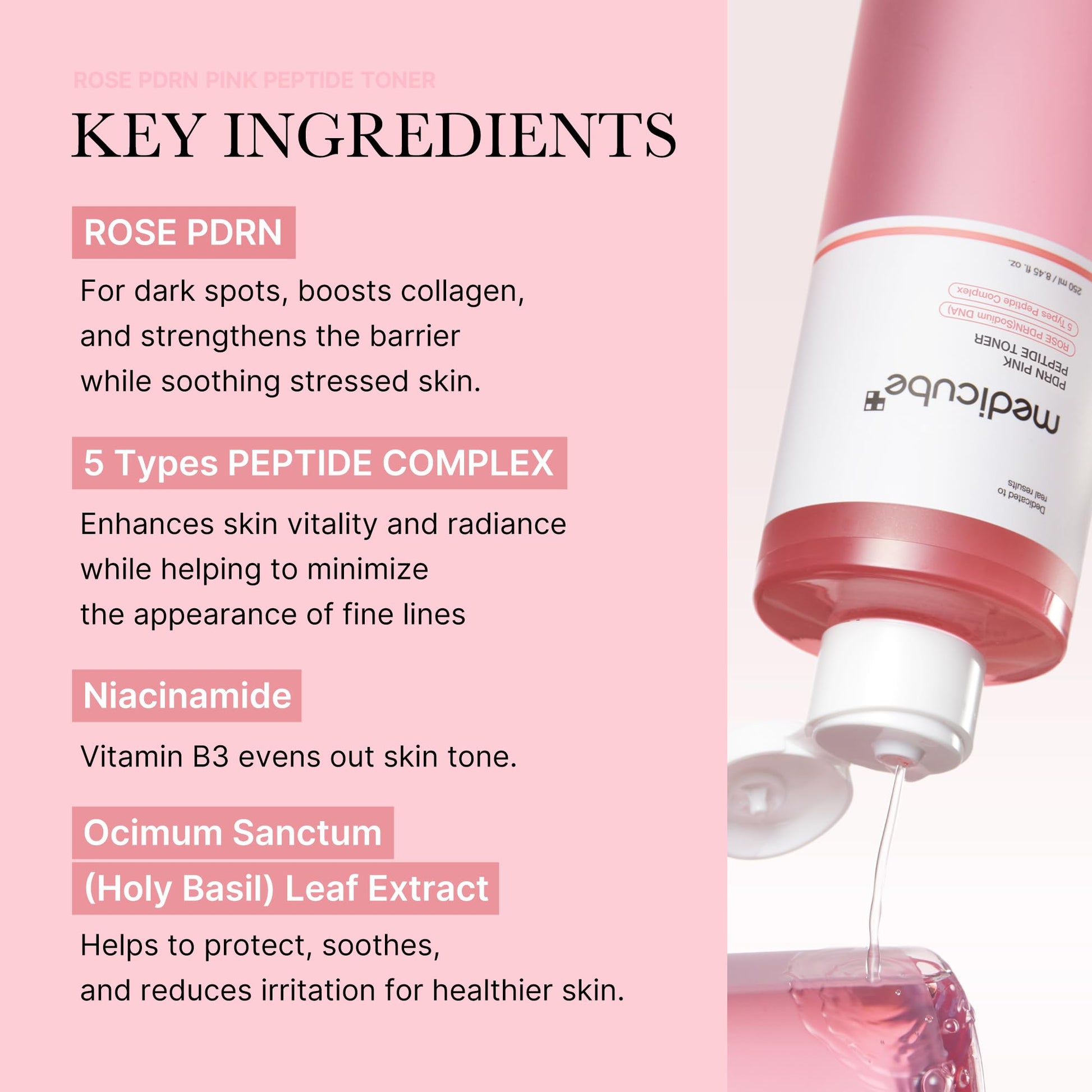 medicube PDRN Toner Rose PDRN Peptide Toner | Lightweight & Watery Type for Skin Boosting, Soothing and Calming, Uneven Skin Tone | with Rose, Peptide, Niacinamide | Korean Skincare, 8.45 fl.oz - dailyvitalstore