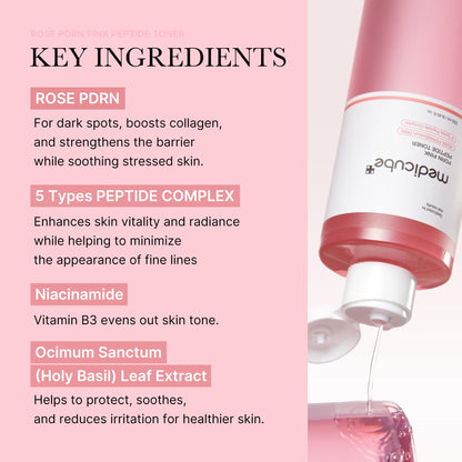 medicube PDRN Toner Rose PDRN Peptide Toner | Lightweight & Watery Type for Skin Boosting, Soothing and Calming, Uneven Skin Tone | with Rose, Peptide, Niacinamide | Korean Skincare, 8.45 fl.oz - dailyvitalstore