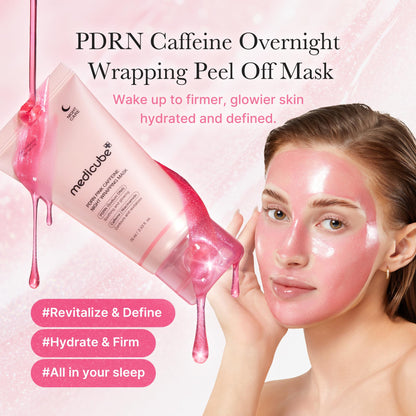 medicube Wrapping Mask PDRN Caffeine Overnight Peel Off Facial Mask | Firming, Depuffing & Hydration | Caffeine, Collagen For Refined, Glass Skin & Face Contour - dailyvitalstore