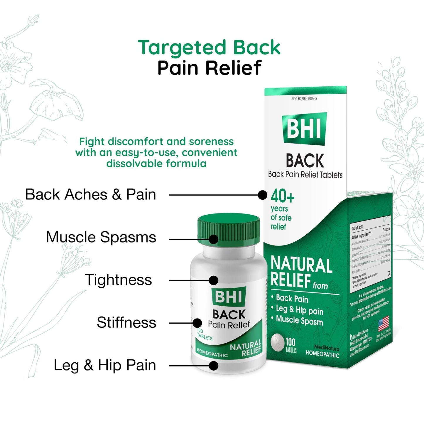 MediNatura BHI Back – Back Relief Tablets – Natural Homeopathic Formula for Muscle Stiffness & Muscle Spasms – Fast-Acting, Non-Drowsy – 100 Count - dailyvitalstore