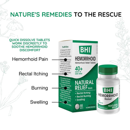 MediNatura BHI Hemorrhoid Relief - Natural Hemorrhoid Treatment for Relieving Rectal Itching - Daily Support - Chewable & Easy-to-Use Tablets - Plant-Based - 100 Count - dailyvitalstore