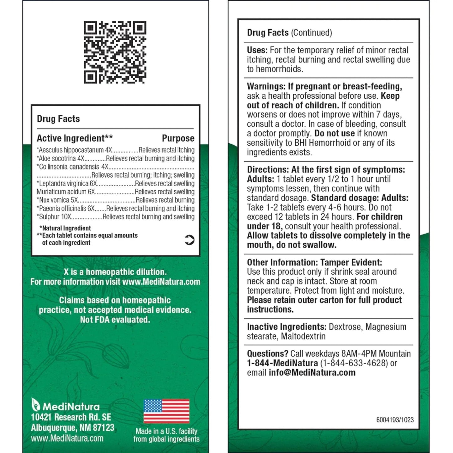 MediNatura BHI Hemorrhoid Relief - Natural Hemorrhoid Treatment for Relieving Rectal Itching - Daily Support - Chewable & Easy-to-Use Tablets - Plant-Based - 100 Count - dailyvitalstore