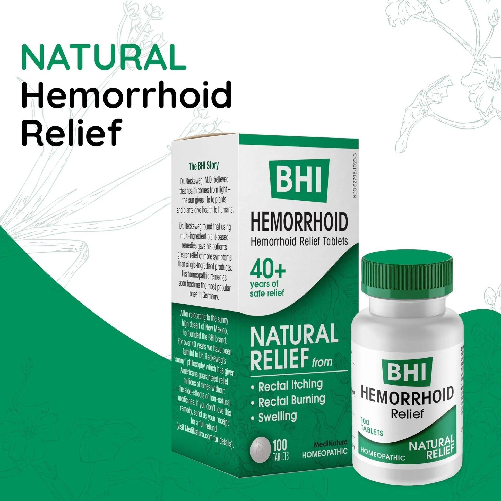 MediNatura BHI Hemorrhoid Relief - Natural Hemorrhoid Treatment for Relieving Rectal Itching - Daily Support - Chewable & Easy-to-Use Tablets - Plant-Based - 100 Count - dailyvitalstore