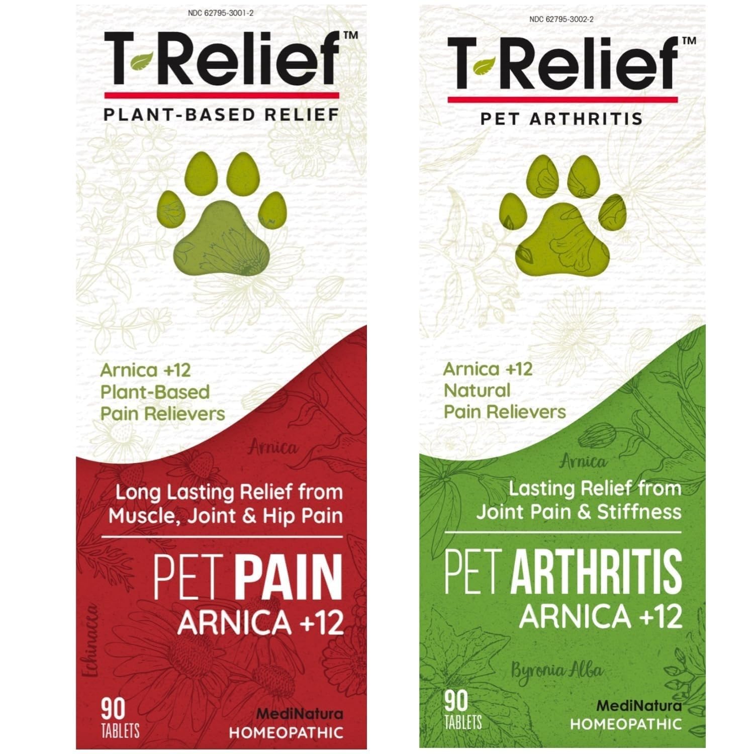 MediNatura Plant-Powered Pet Pain Relief Bundle T-Relief Pet Pain Tablets (90) + T-Relief Pet Arthritis (90) 12 Plant-Based Homeopathic Pain Relievers with Arnica - Support for Muscles, Joints + HIPS - dailyvitalstore