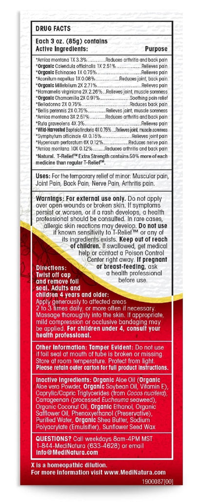 MediNatura T-Relief Extra Strength Cream Arnica +12 Natural Relieving Actives for Back Pain Joint Soreness Muscle Aches & Stiffness, Whole Body Fast Acting Relief for Women & Men - 3 oz - dailyvitalstore