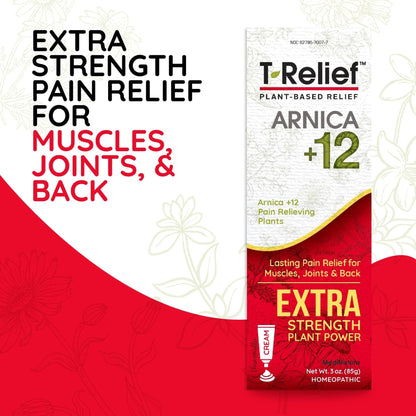 MediNatura T-Relief Extra Strength Cream Arnica +12 Natural Relieving Actives for Back Pain Joint Soreness Muscle Aches & Stiffness, Whole Body Fast Acting Relief for Women & Men - 3 oz - dailyvitalstore