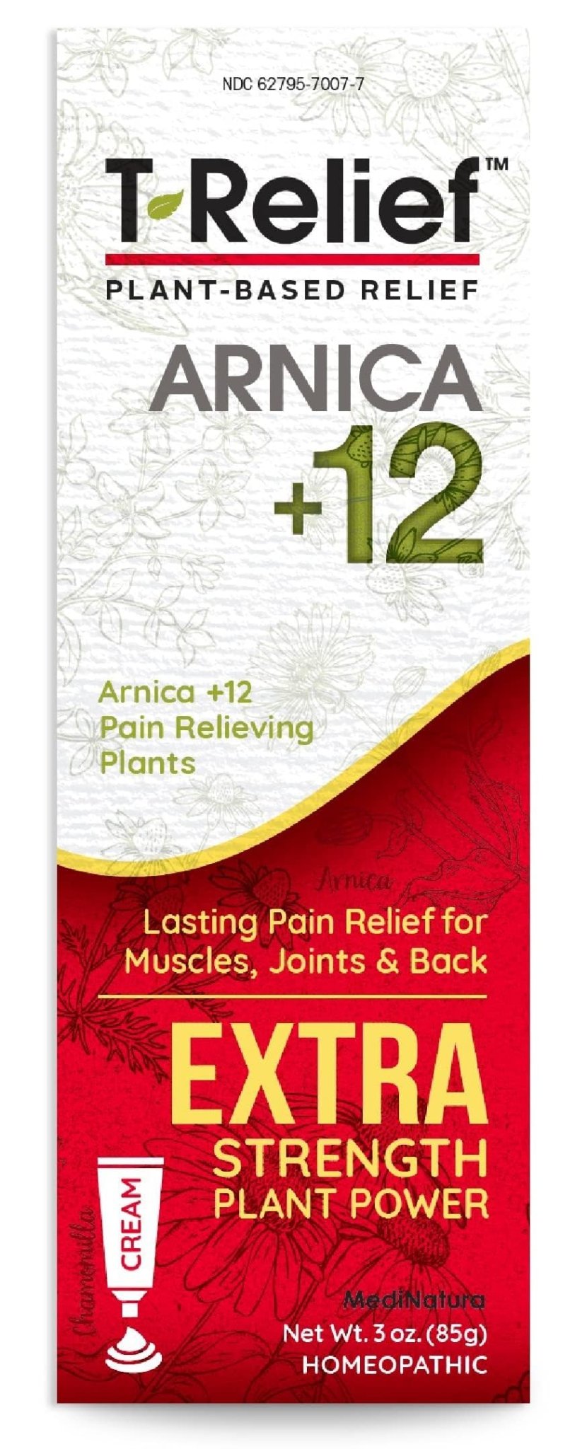MediNatura T-Relief Extra Strength Cream Arnica +12 Natural Relieving Actives for Back Pain Joint Soreness Muscle Aches & Stiffness, Whole Body Fast Acting Relief for Women & Men - 3 oz - dailyvitalstore