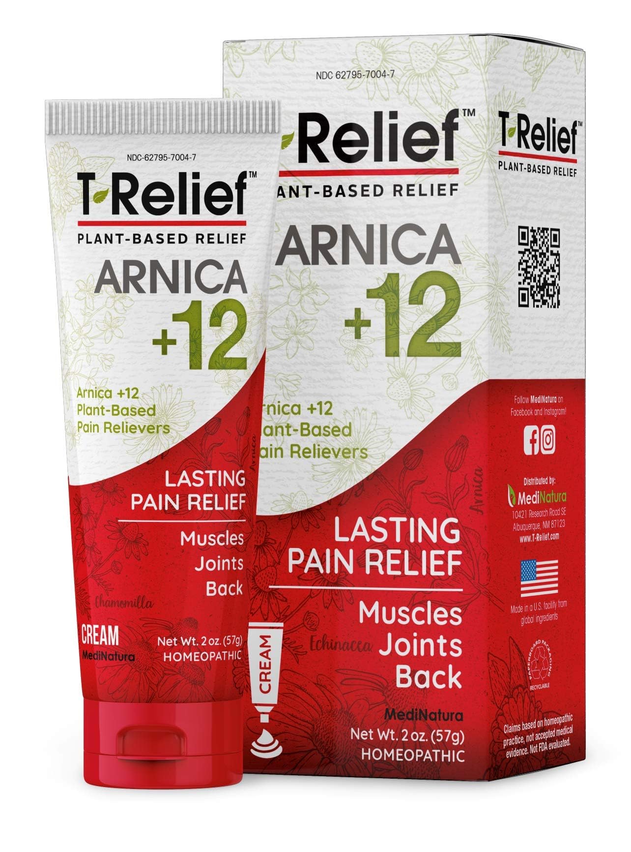 MediNatura T-Relief Extra Strength Discomfort Relief-Naturally-Soothing Cream That Supports Sore Joints-Stiffness & Body Ache Aid-Homeopathic Herbal Rub-Fast-Absorbing & Non-Sticky Lotion - 2 oz - dailyvitalstore