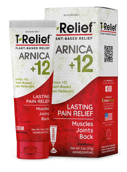 MediNatura T-Relief Extra Strength Discomfort Relief-Naturally-Soothing Cream That Supports Sore Joints-Stiffness & Body Ache Aid-Homeopathic Herbal Rub-Fast-Absorbing & Non-Sticky Lotion - 2 oz - dailyvitalstore