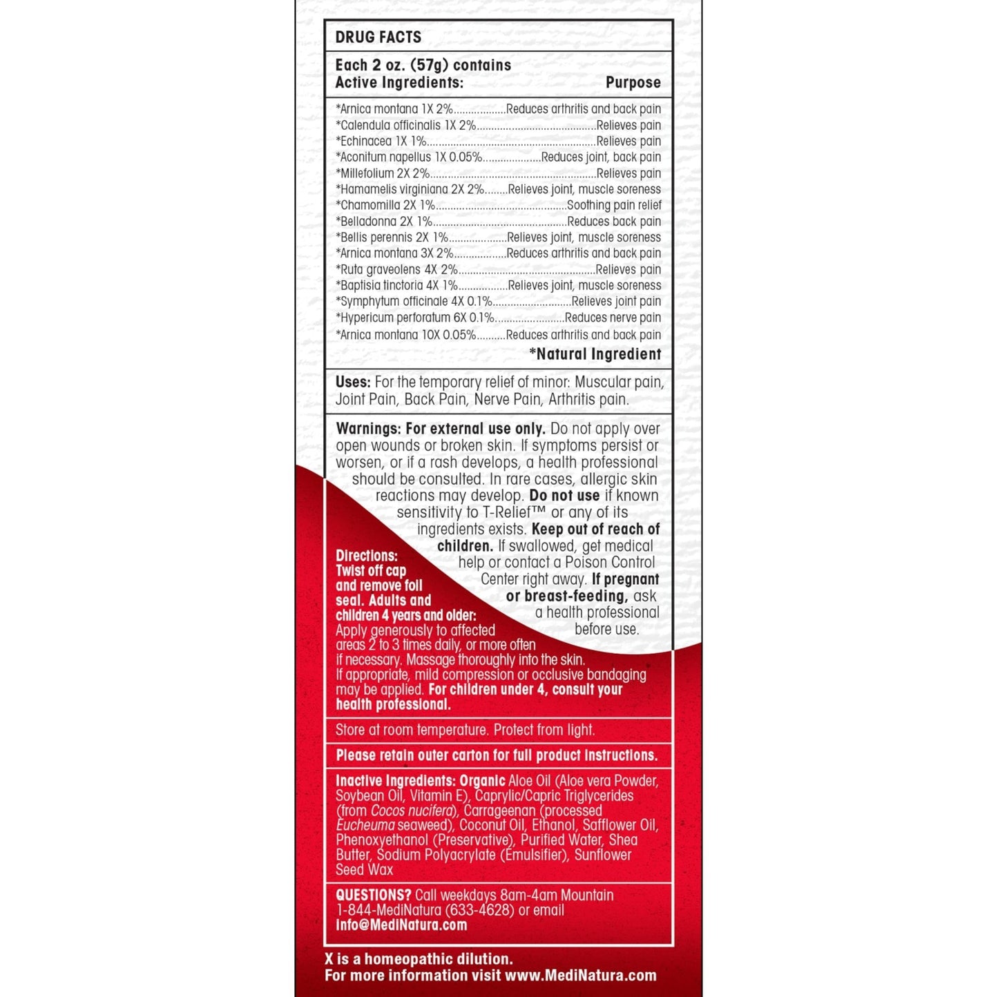 MediNatura T-Relief Extra Strength Discomfort Relief-Naturally-Soothing Cream That Supports Sore Joints-Stiffness & Body Ache Aid-Homeopathic Herbal Rub-Fast-Absorbing & Non-Sticky Lotion - 2 oz - dailyvitalstore