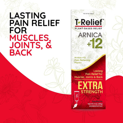 MediNatura T-Relief Extra Strength Gel Arnica +12 Natural Relieving Actives for Back Pain Joint Soreness Muscle Aches & Stiffness Whole Body Fast Acting Relief for Women & Men - 3 oz - dailyvitalstore