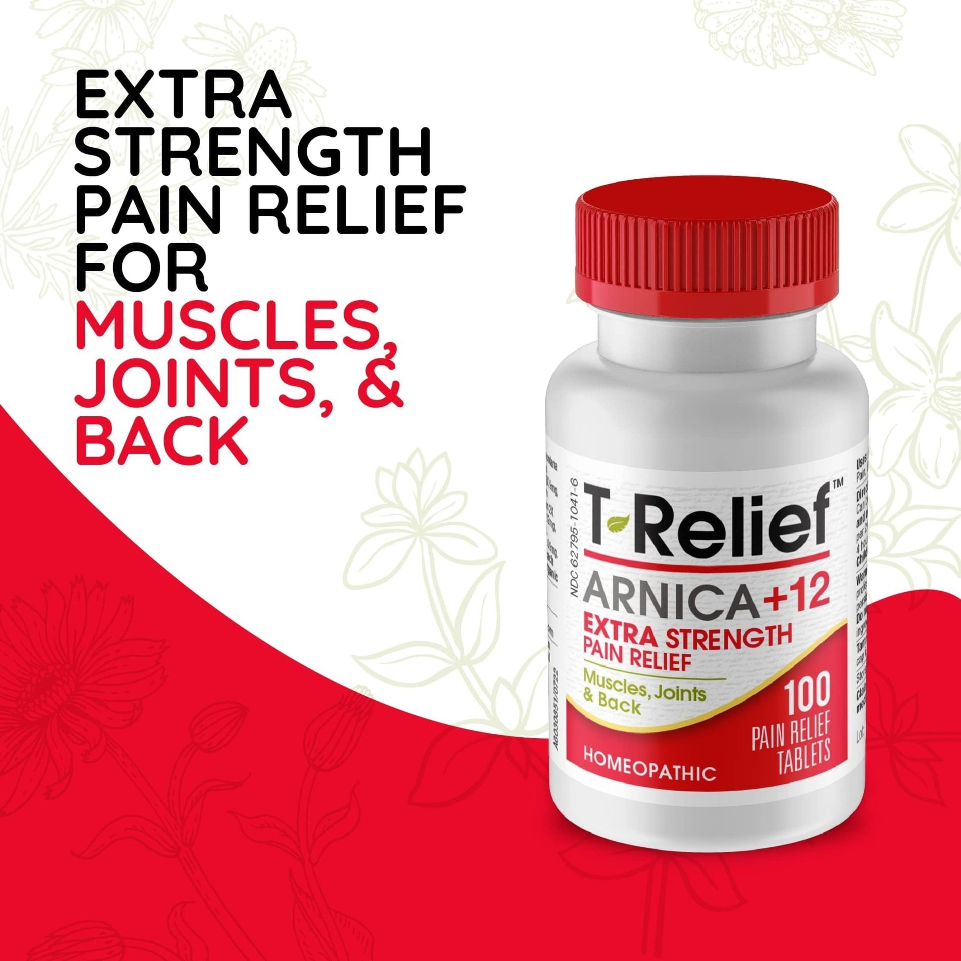 MediNatura T-Relief Extra Strength Pain Relief Arnica +12 Natural Relieving Actives for Back Pain Joint Soreness Muscle Aches & Stiffness, Whole Body Fast-Acting Relief for Women & Men - 100 Tablets - dailyvitalstore