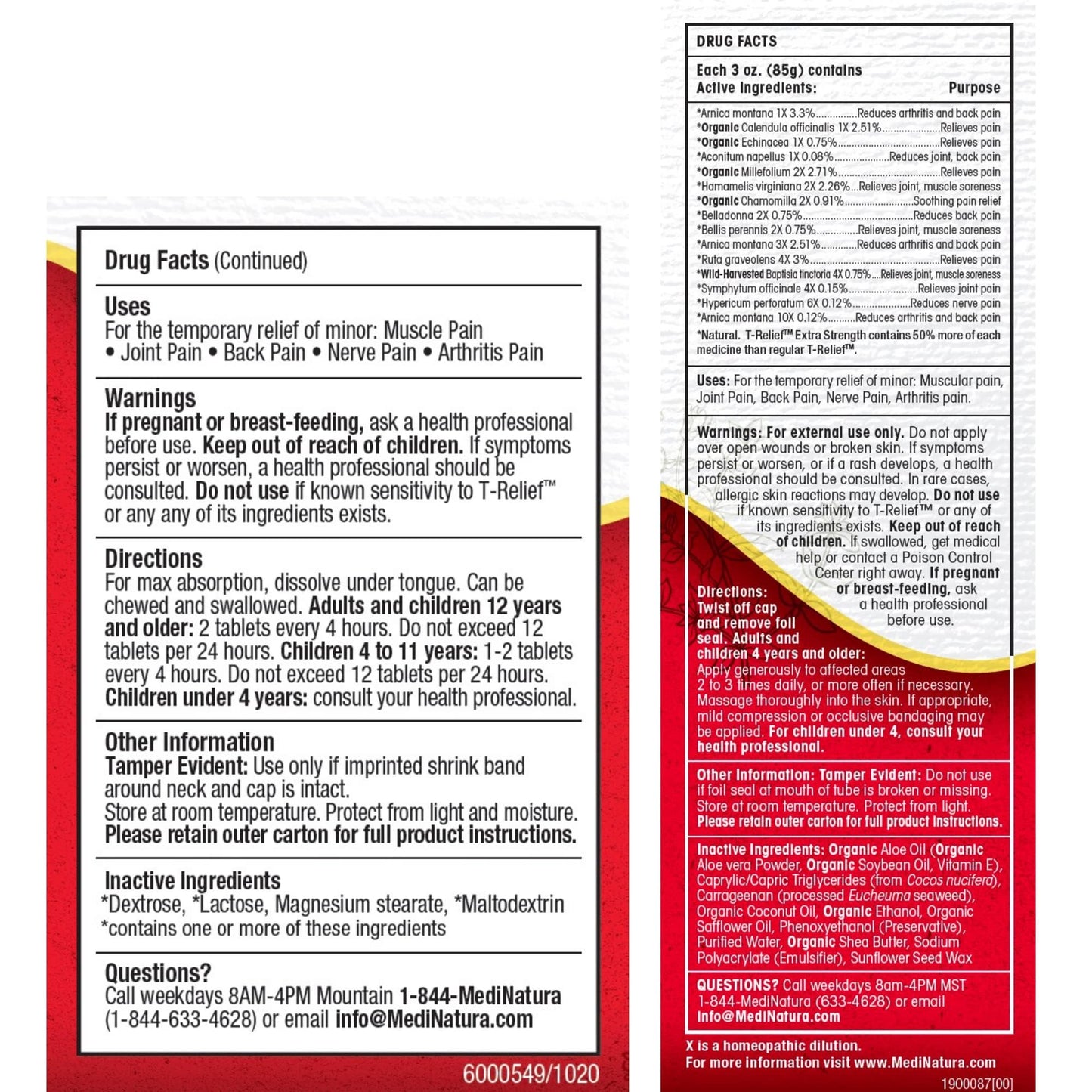 MediNatura T-Relief Extra Strength Pain Relief Arnica +12 Plant-Based Pain Relievers 100ct Tablets T-Relief Extra Strength Pain Relief 3oz Cream Bundle - dailyvitalstore