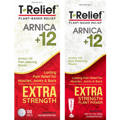 MediNatura T-Relief Extra Strength Pain Relief Arnica +12 Plant-Based Pain Relievers 100ct Tablets T-Relief Extra Strength Pain Relief 3oz Cream Bundle - dailyvitalstore
