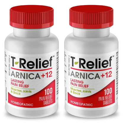 MediNatura T-Relief Pain - Arnica Medication for Naturally Soothing Body Aches - Supports Muscle, Joint & Back Relief - Chewable Tablets - Plant-Based Tablets - Non-Addictive - 100 Count - 2 Pack - dailyvitalstore