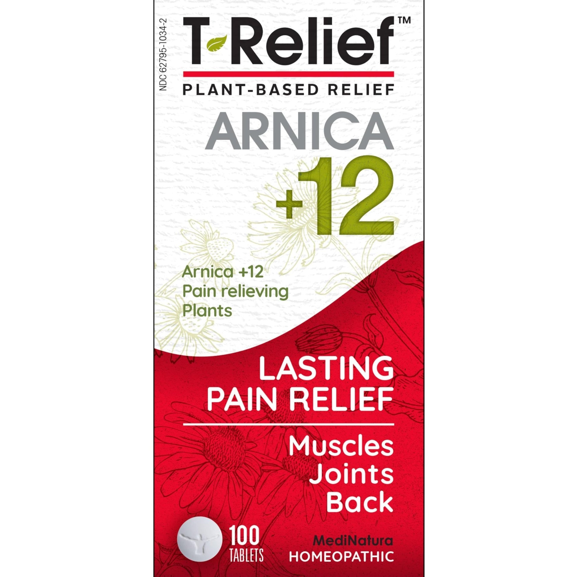MediNatura T-Relief Pain - Arnica Medication for Naturally Soothing Body Aches - Supports Muscle, Joint & Back Relief - Chewable Tablets - Plant-Based Tablets - Non-Addictive - 100 Count - 2 Pack - dailyvitalstore