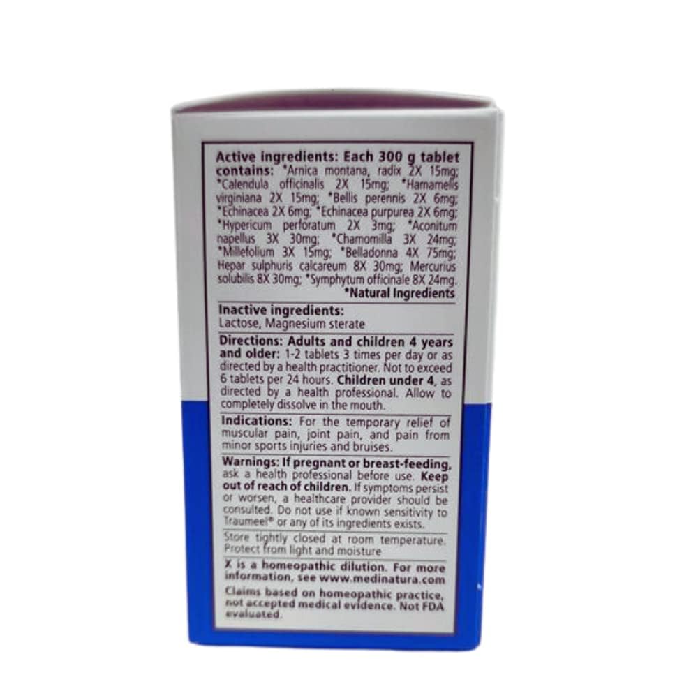 MediNatura Traumeel Homeopathic Arnica + 13 Active Ingredients for Muscle, Joint, Back, Arthritis, Injury, Exercise Related Pain & Soreness - Made in Germany - 100 Tablets - dailyvitalstore