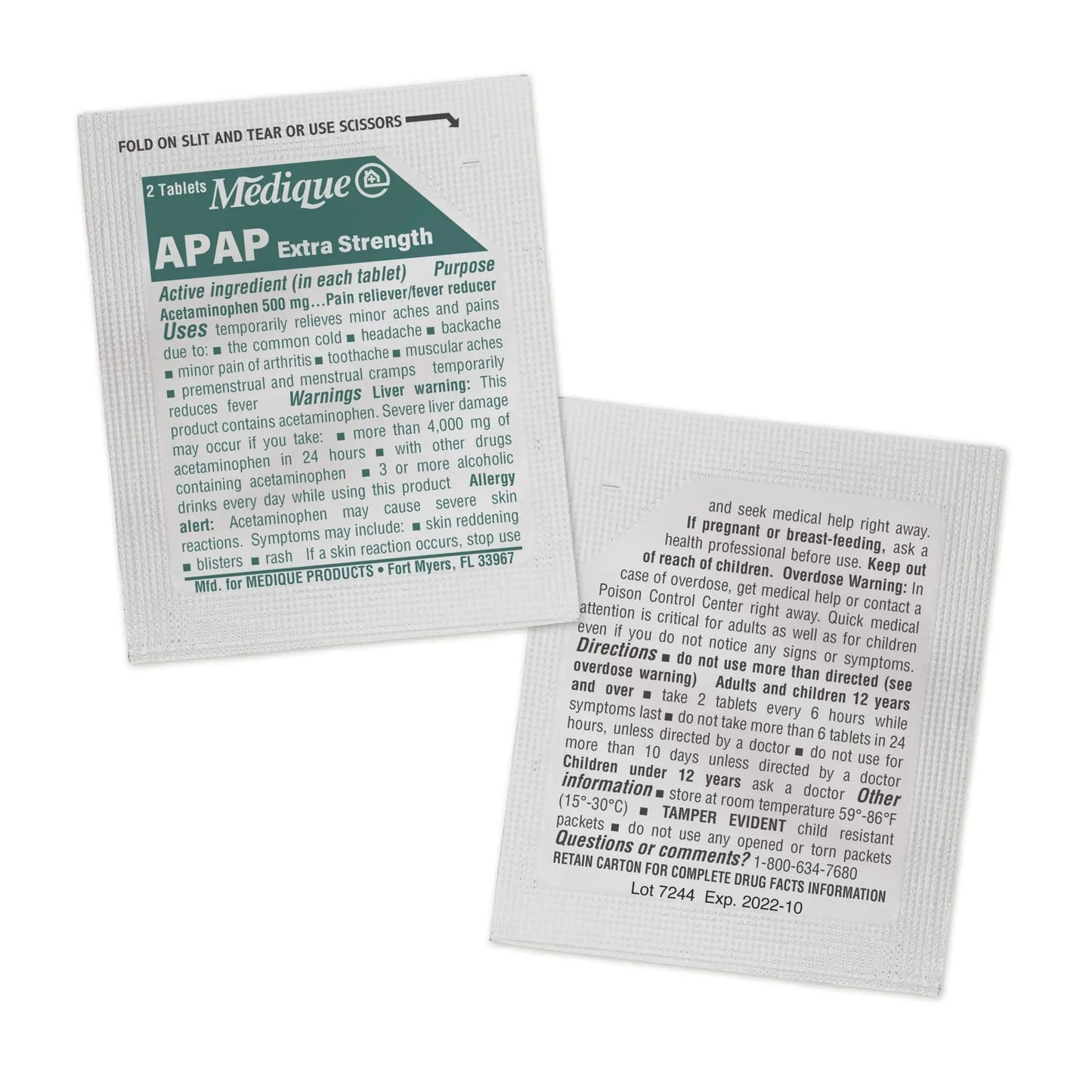 Medique @ Home 70433 Extra Strength APAP Tablets, Non-Aspirin, 50 Packets (2 Tablets per Packet) Total-100 Count - dailyvitalstore