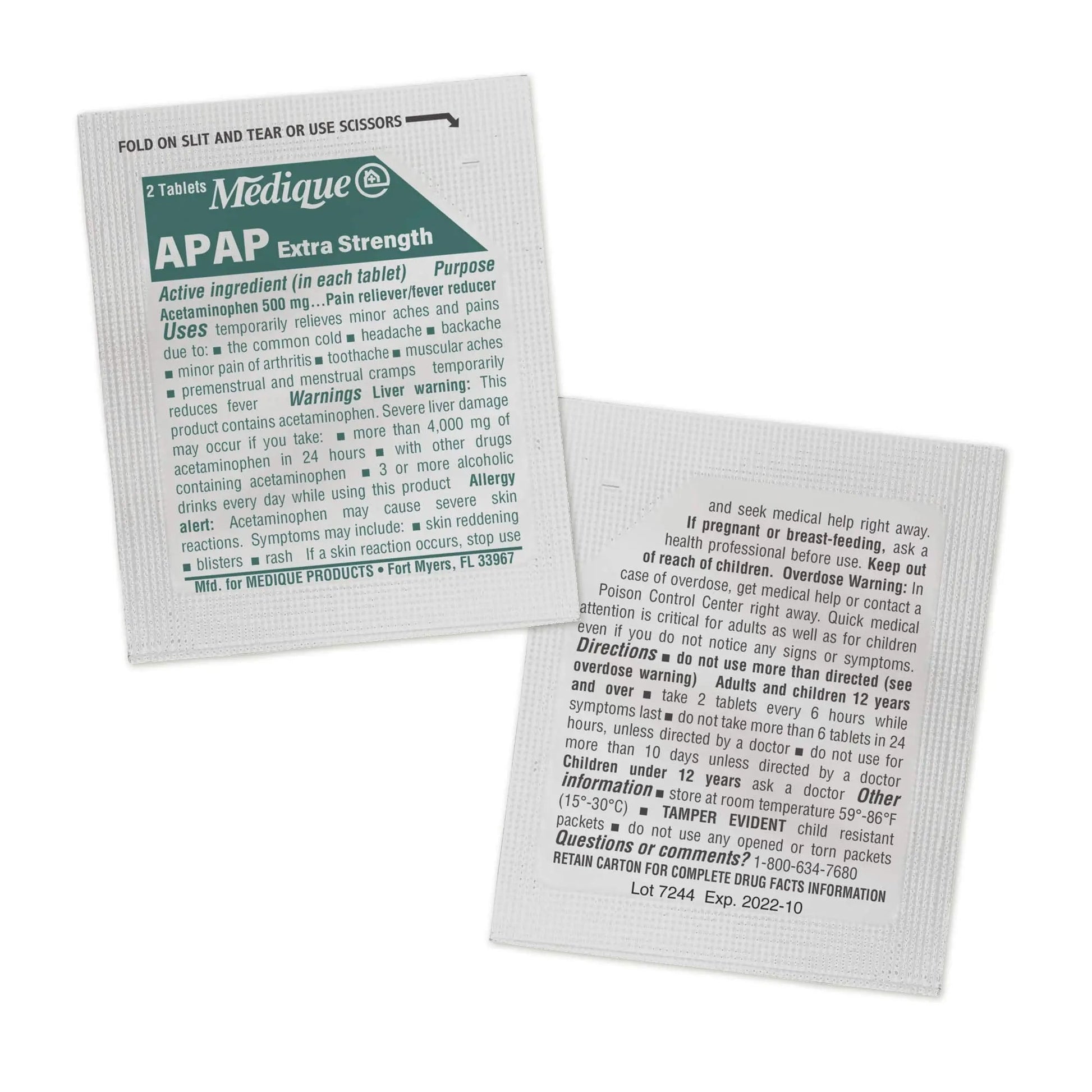 Medique @ Home 70433 Extra Strength APAP Tablets, Non-Aspirin, 50 Packets (2 Tablets per Packet) Total-100 Count - dailyvitalstore