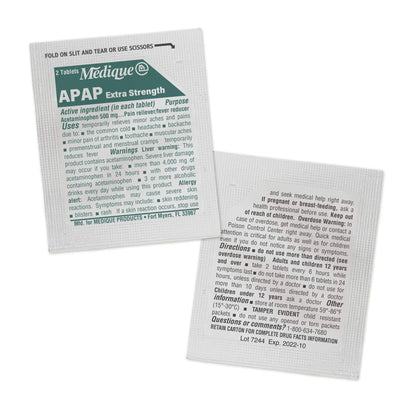 Medique @ Home 70433 Extra Strength APAP Tablets, Non-Aspirin, 50 Packets (2 Tablets per Packet) Total-100 Count - dailyvitalstore