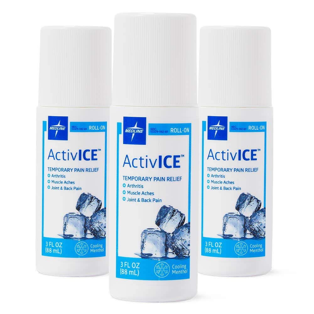 Medline ActivICE Roll-On Cooling Gel, Topical Pain Relief for Arthritis, Joint, Muscle, Back & Body Aches & Pain, 3 oz (3 Count) - dailyvitalstore