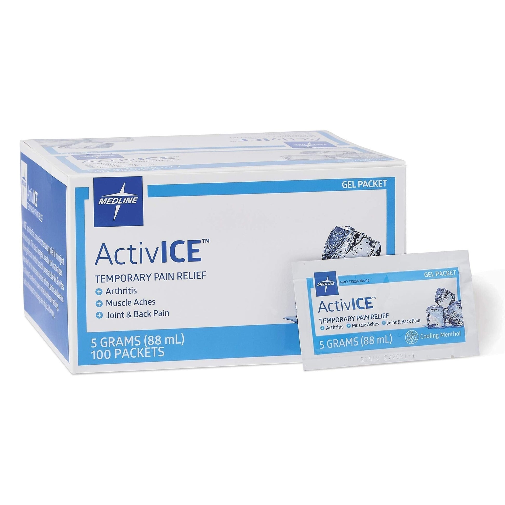 Medline ActivICE Topical Pain Reliever Gel, Great for Arthritis, Muscle Aches and Back Injuries, 5 grams - 100 Packs - dailyvitalstore