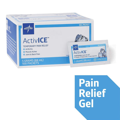 Medline ActivICE Topical Pain Reliever Gel, Great for Arthritis, Muscle Aches and Back Injuries, 5 grams - 100 Packs - dailyvitalstore