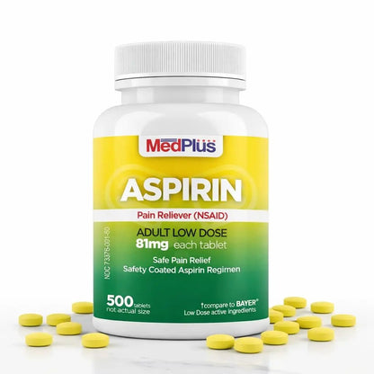 MedPlus Low Dose Aspirin 81 mg - 500 Tablets | Enteric Coated | Pain Reliever for Minor Aches and Pains, Fever Reducer - Made in USA - dailyvitalstore