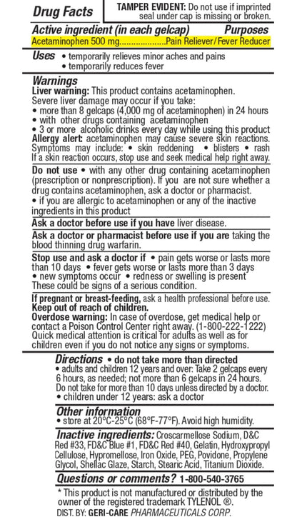 MedRite Acetaminophen 500mg Extra Strength - 100 Rapid Release Gelcaps - Over-The-Counter Medication - dailyvitalstore