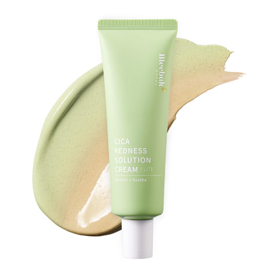 Meebak Cica Redness Solution Lite – Green Color Correcting CC Cream for Redness Relief w/ Niacinamide & Centella Asiatica, Korean Tone Up Cream, - dailyvitalstore