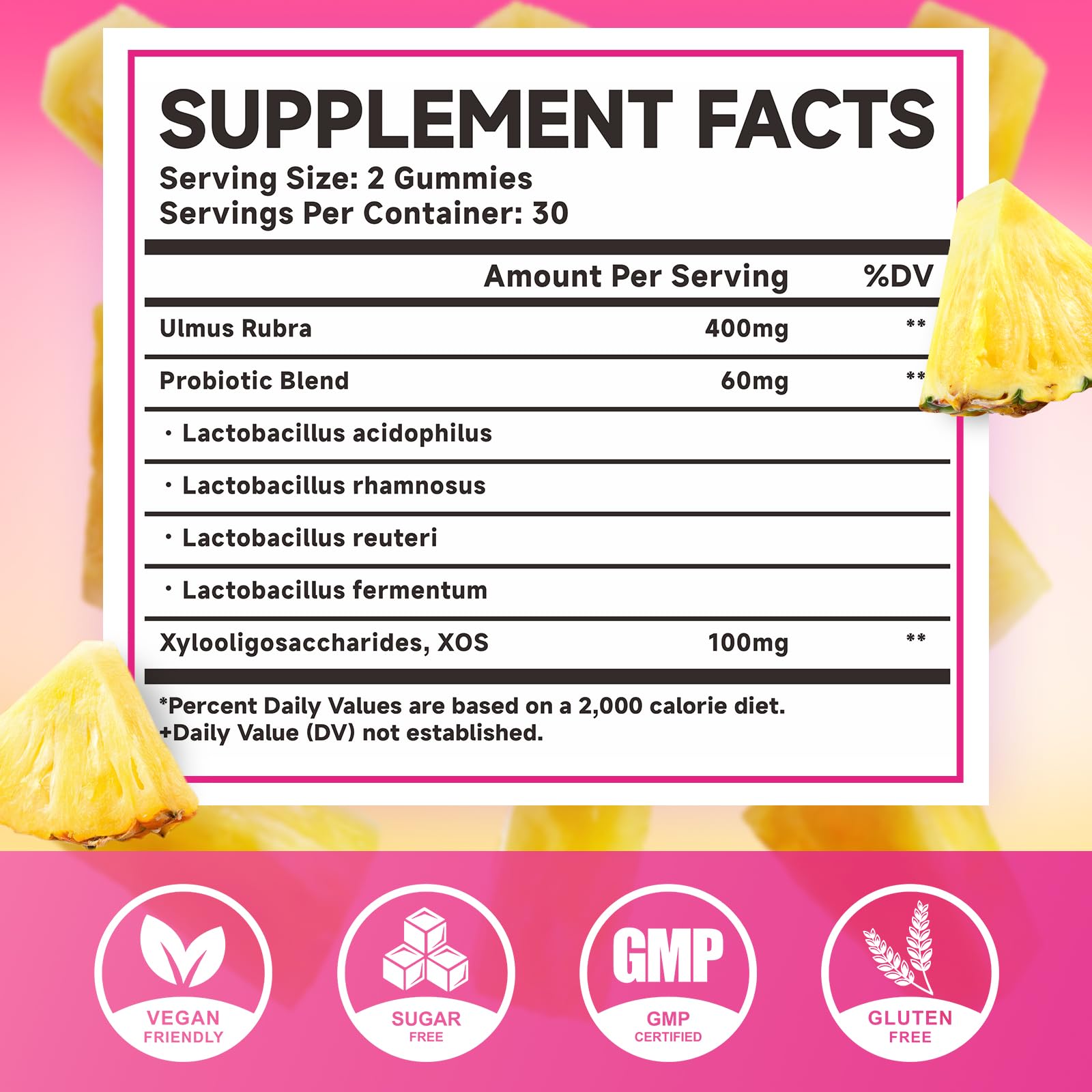 MEENCCD Her Juicy Feminine Probiotics Gummies with Slippery Elm & Lactobacillus Blend, Supports pH Balance & Immune Function, Promotes Vaginal Wellness, Pineapple Flavor, 60 Count - dailyvitalstore