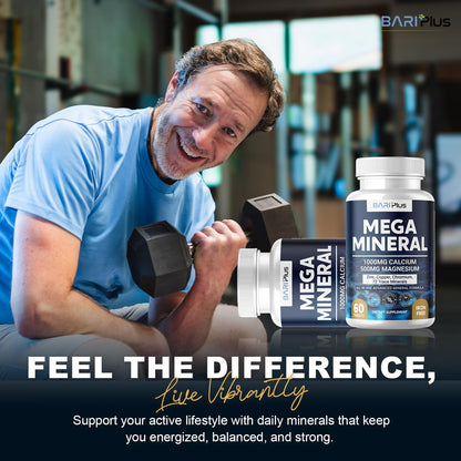 Mega Mineral – Complete Complex with Vitamin D, Calcium, Magnesium, Zinc, Potassium, Boron, Selenium, Chromium & Trace Minerals – Iron-Free – USA Made – 60 Tablets - dailyvitalstore
