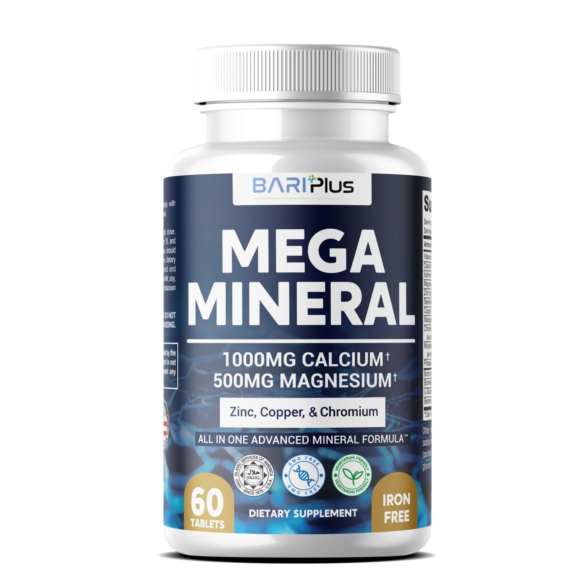 Mega Mineral – Complete Complex with Vitamin D, Calcium, Magnesium, Zinc, Potassium, Boron, Selenium, Chromium & Trace Minerals – Iron-Free – USA Made – 60 Tablets - dailyvitalstore