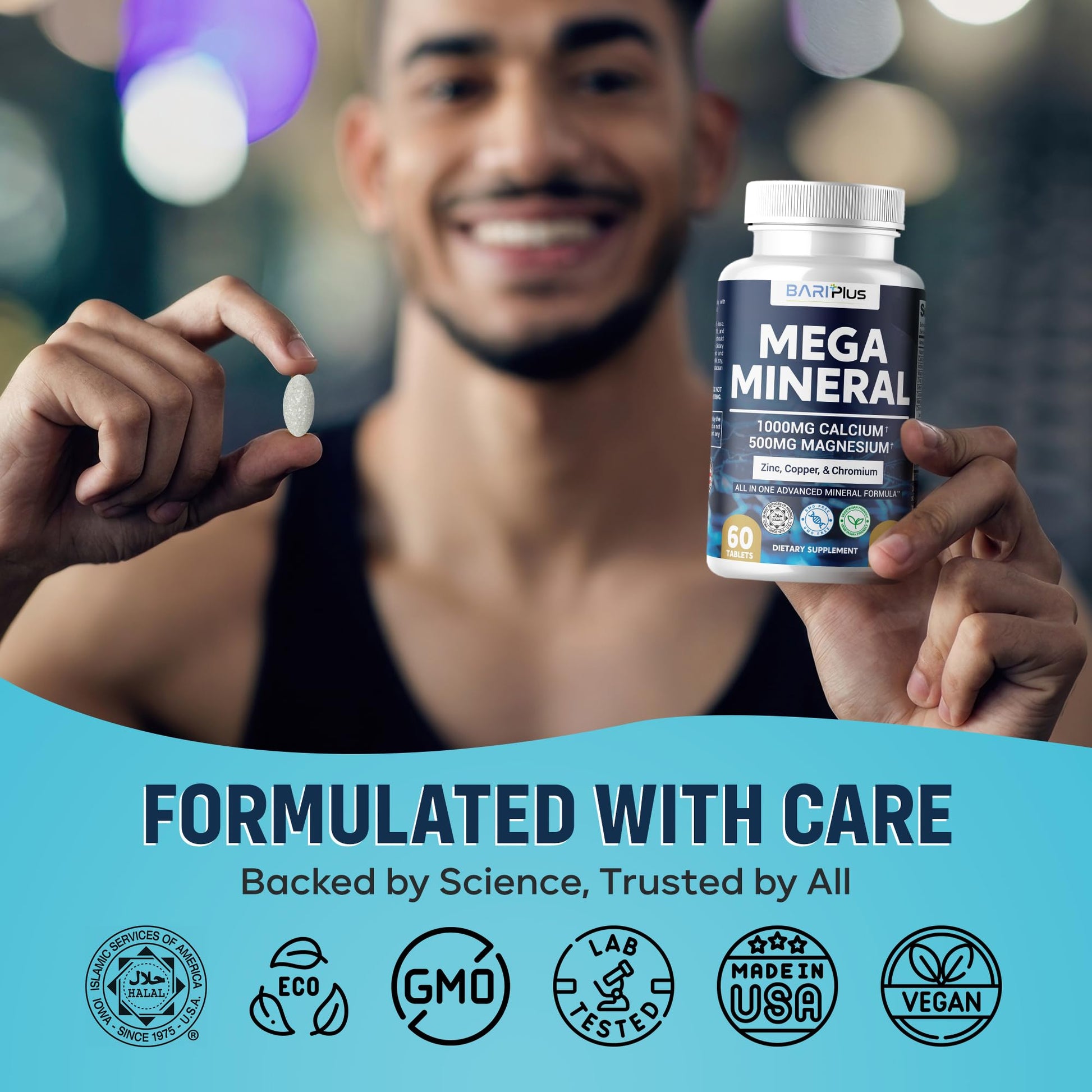 Mega Mineral – Complete Complex with Vitamin D, Calcium, Magnesium, Zinc, Potassium, Boron, Selenium, Chromium & Trace Minerals – Iron-Free – USA Made – 60 Tablets - dailyvitalstore