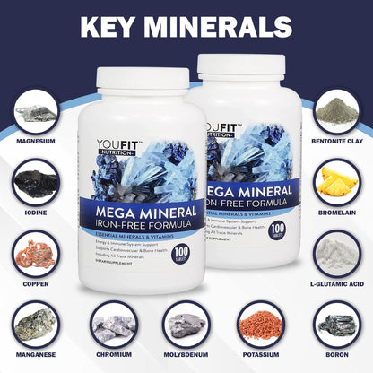 Mega Minerals Supplement by Youfit Nutrition | Trace Minerals | Premium Formula with Source of Minerals and Immune Health Support | Iron Free | All in One - dailyvitalstore