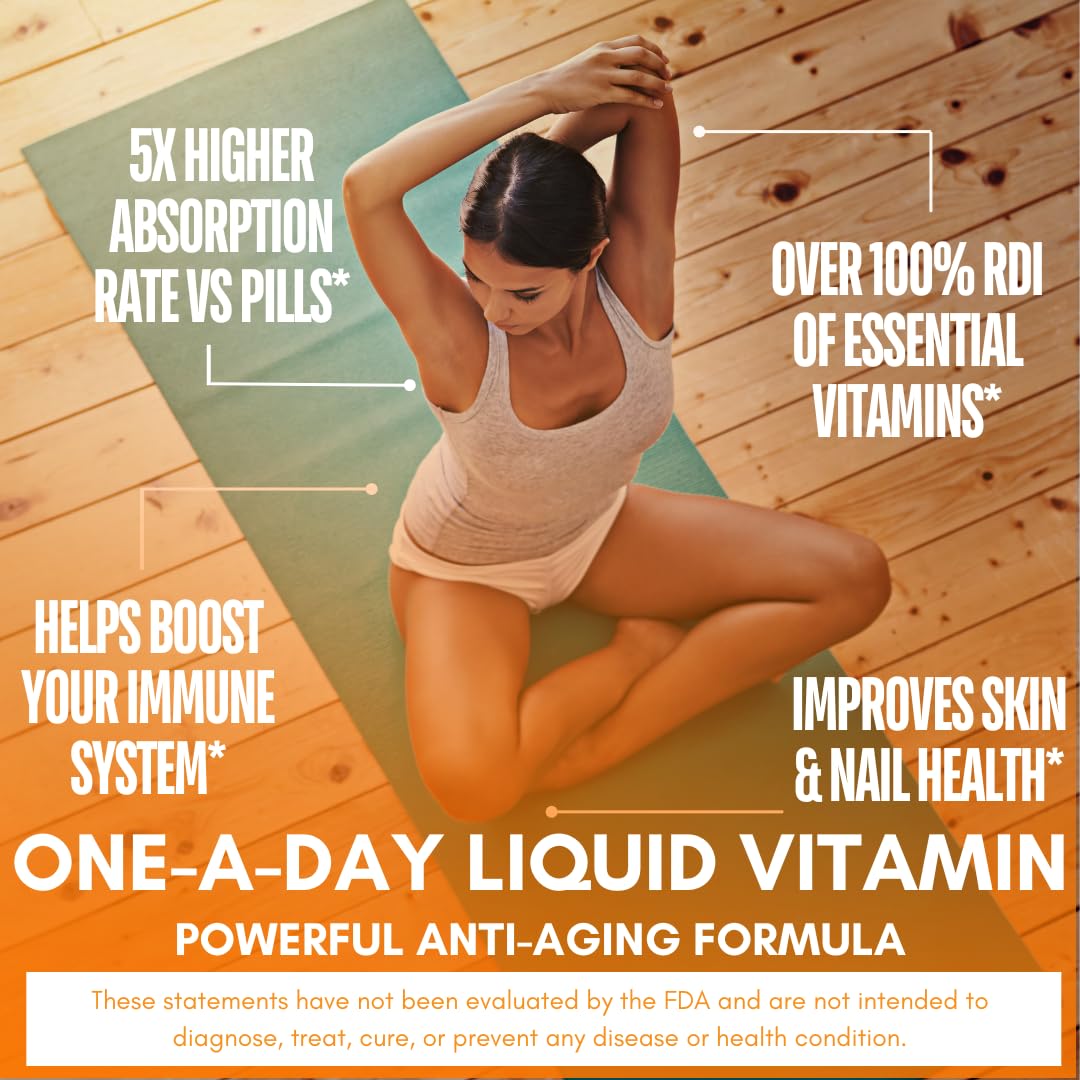 Mega Premium Liquid Multivitamin | Natural Immune Support Vitamin w/ 1333% Vitamin C, 200% D3, Zinc + 20 Vitamins, 70 Minerals, & 21 Amino Acids | Sugar Free - dailyvitalstore