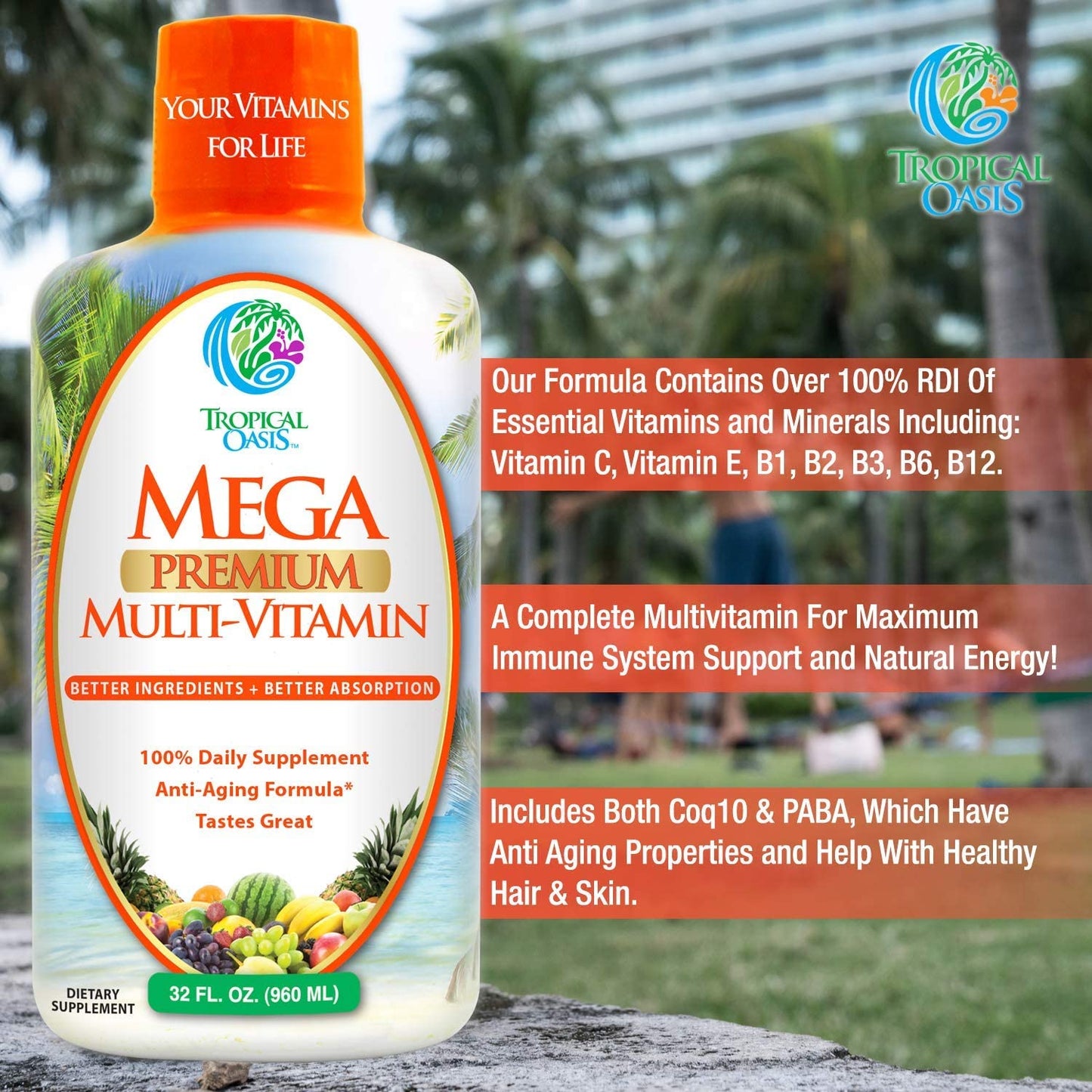 Mega Premium Liquid Multivitamin | Natural Immune Support Vitamin w/ 1333% Vitamin C, 200% D3, Zinc + 20 Vitamins, 70 Minerals, & 21 Amino Acids | Sugar Free | Orange Flavor | 98% Absorption | 32 Serv - dailyvitalstore