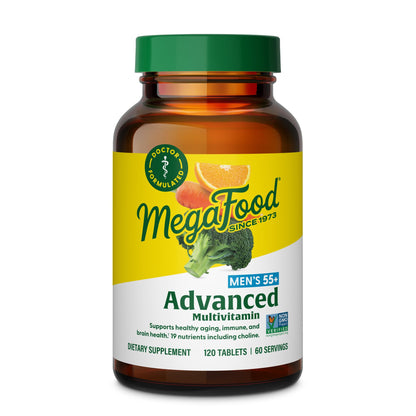 MegaFood Advanced Multivitamin for Men 55+, Mens Multivitamins 50 Plus, Methylated B12, Methyl folate, Choline, Vitamin D, Brain & Muscle Health, Immune Support, Vegetarian - 120 Tablets (60 Servings) - dailyvitalstore